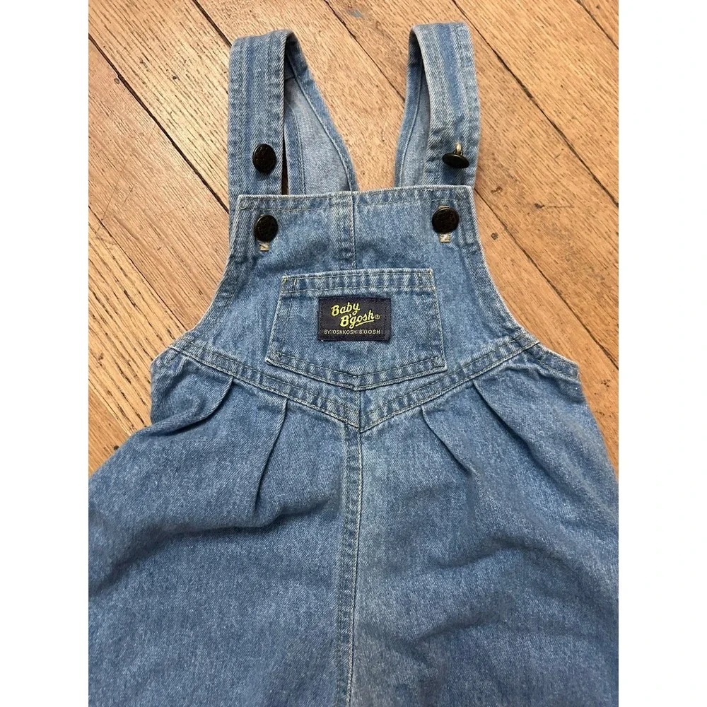 Vintage Denim Oshkosh Bubble Romper Overalls Baby BGosh Pleated 6-9 Month
